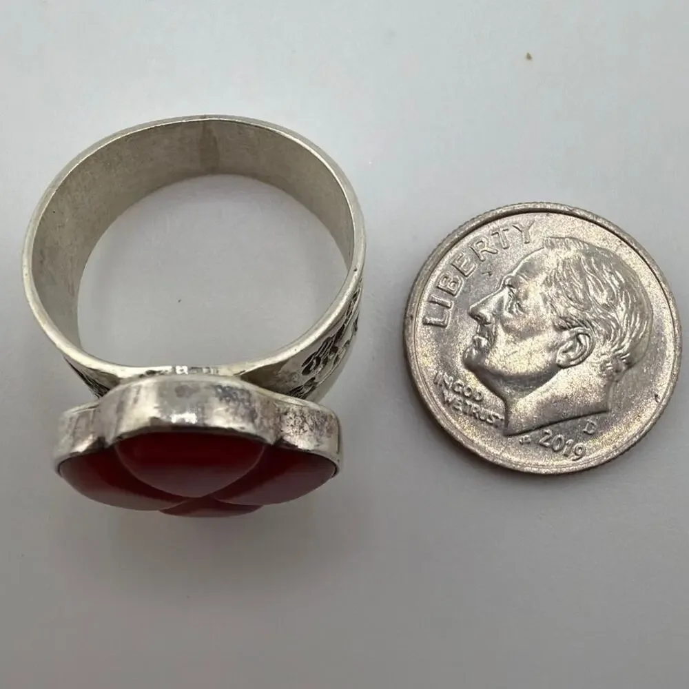 Jay King Mine Finds Carved Red Coral Flower Ring 6.5 - Picture 7 of 8